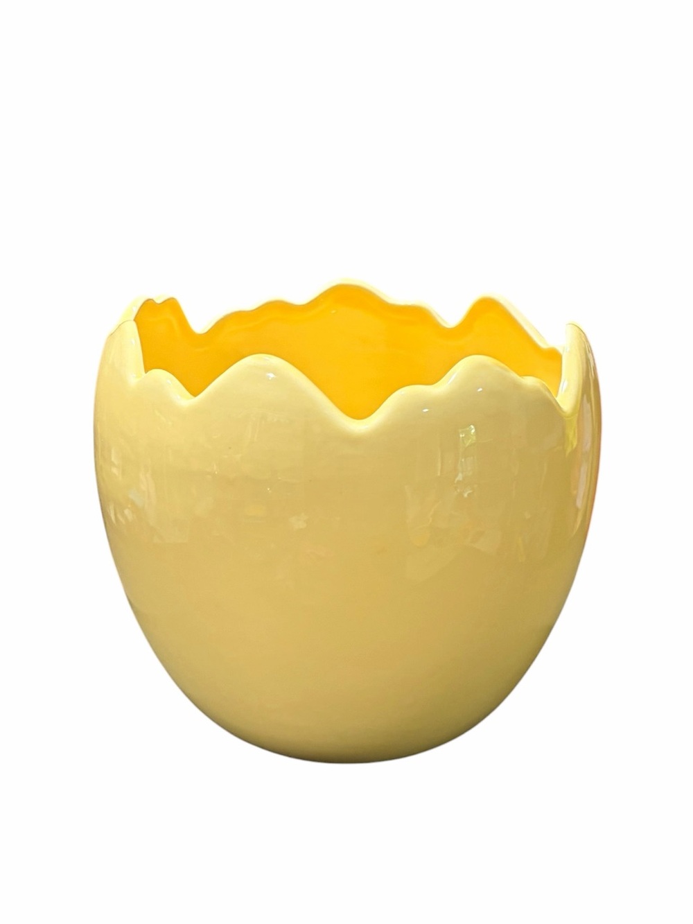 Studio 33 Yellow Ceramic Egg Planter | Scalloped Spring Easter Pot